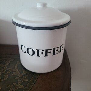 White Enamelware Farmhouse Style Coffee Canister With Lid